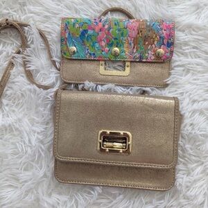 RARE Lilly Pulitzer Catch The Wave Gold Women's Crossbody
Bag Interchangable